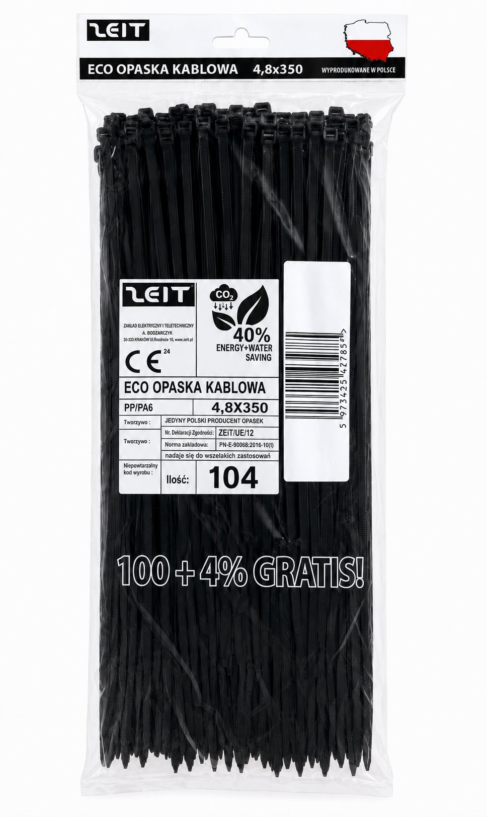 Opaska kablowa UV 4,8x350 mm 104 szt czarna 1