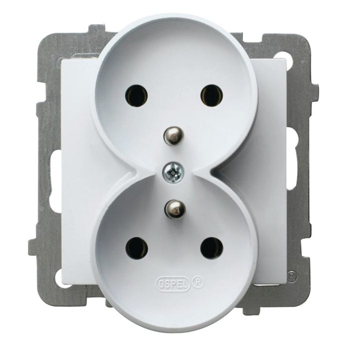 Ospel As biały gniazdo podwójne z uziemieniem