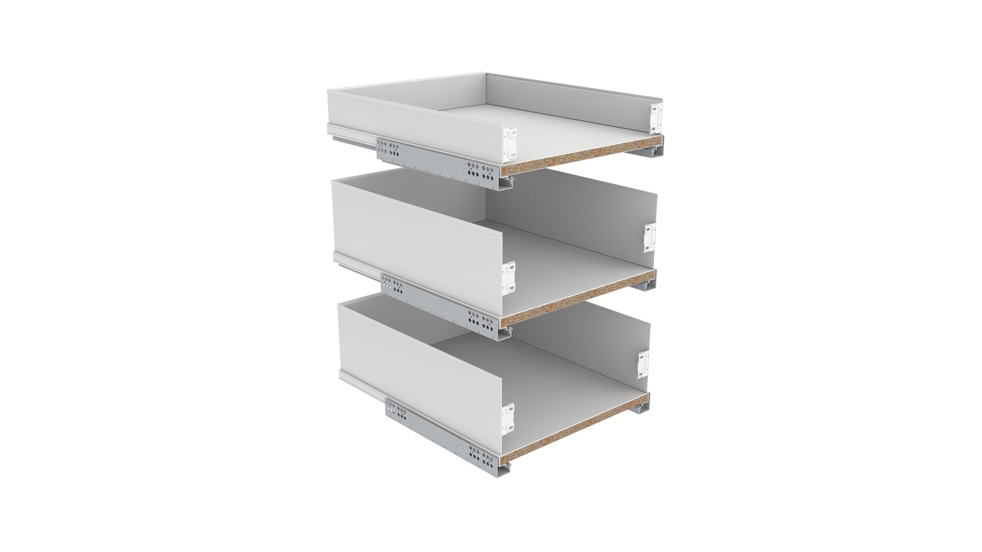 Komplet szuflad do szafki kuchennej białe trzy sztuki 40 cm