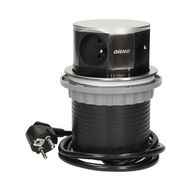 Gniazdo meblowe Ø10cm wysuwane z blatu z przewodem 1,5m, 4x2P+Z czarne/inox