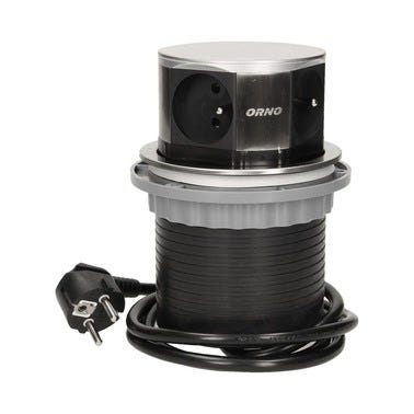 Gniazdo meblowe Ø6cm z rotacyjną pokrywą ładowarką indukcyjną, ładowarką USB i przewodem 1,5m, 1x2P+Z, Qi 1.2.4 max. 10W, 2xUSB (typ A i typ C, 2,4A), czarne