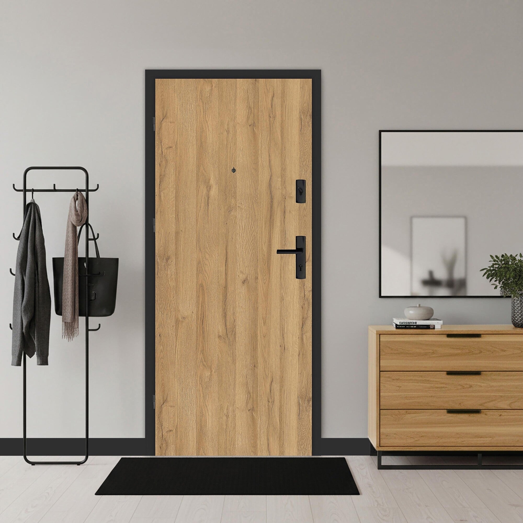 Drzwi wejściowe wewnątrzlokalowe Zeus 80 cm prawe dąb grand/black 1