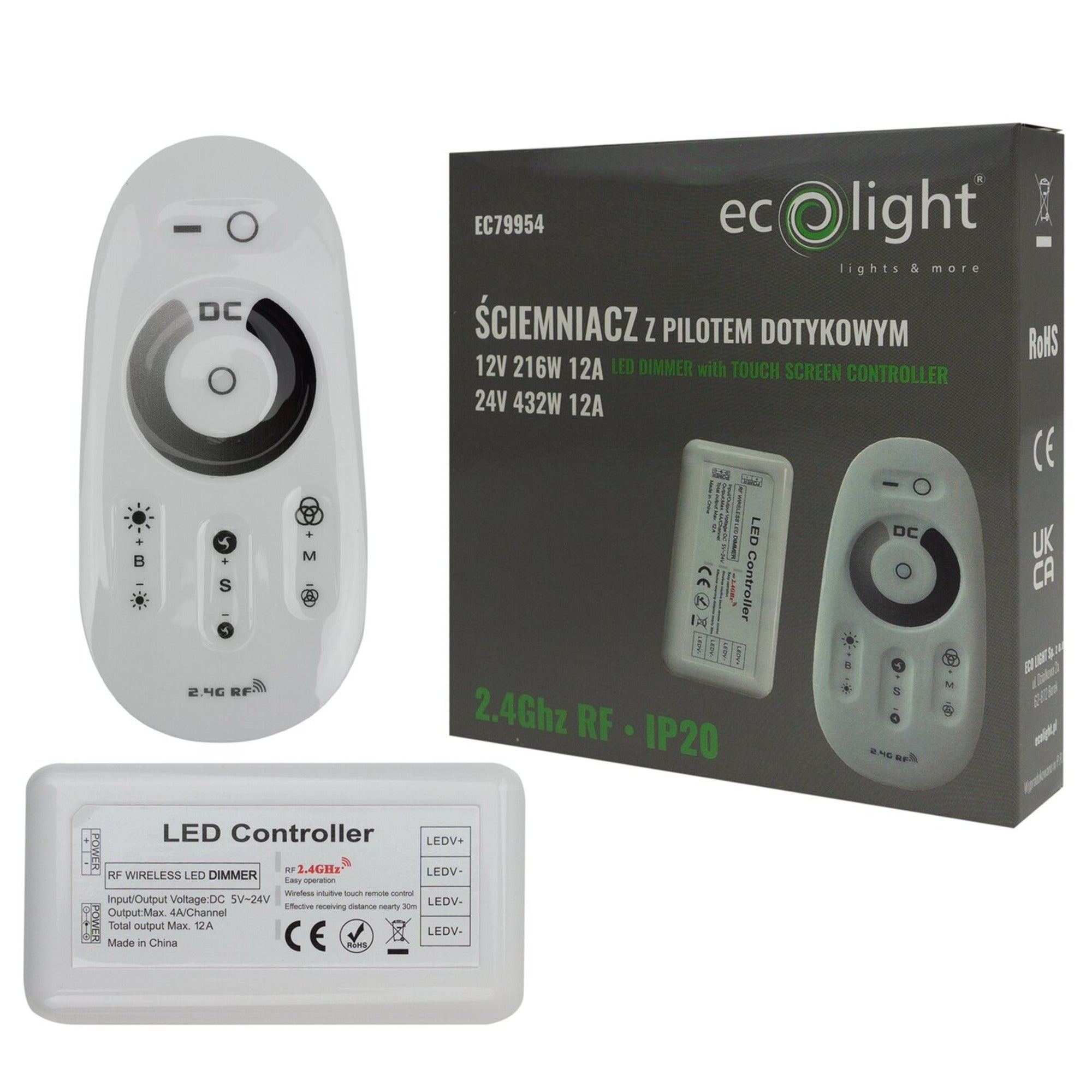 Sterownik z pilotem do taśm LED białych 12V/24V 144W/188W