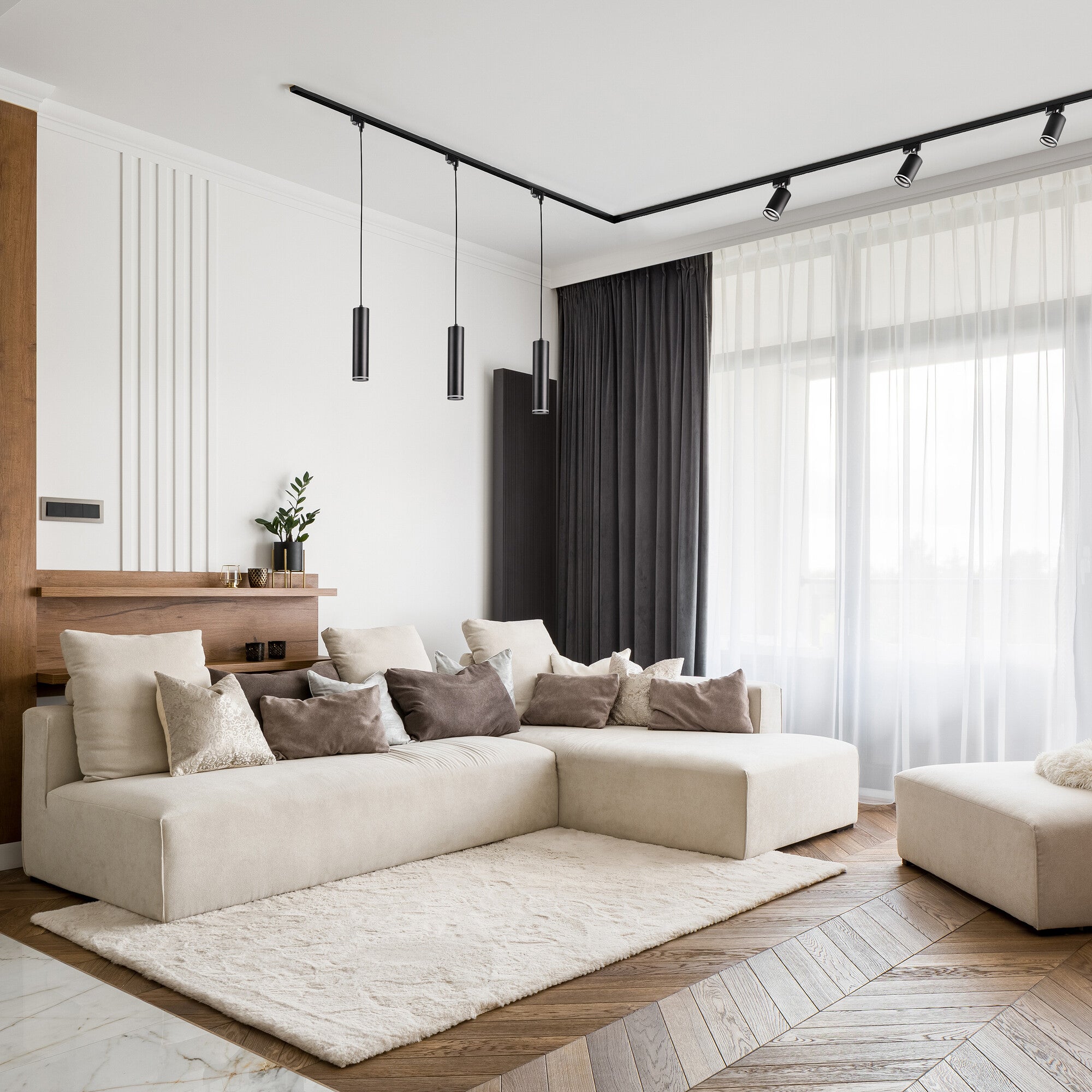 Zestaw szynoprzewodów 1-fazowy PARIS 3x GU10, szynoprzewód 1m, kolor czarny, oprawy wiszące, przewód 1m 1