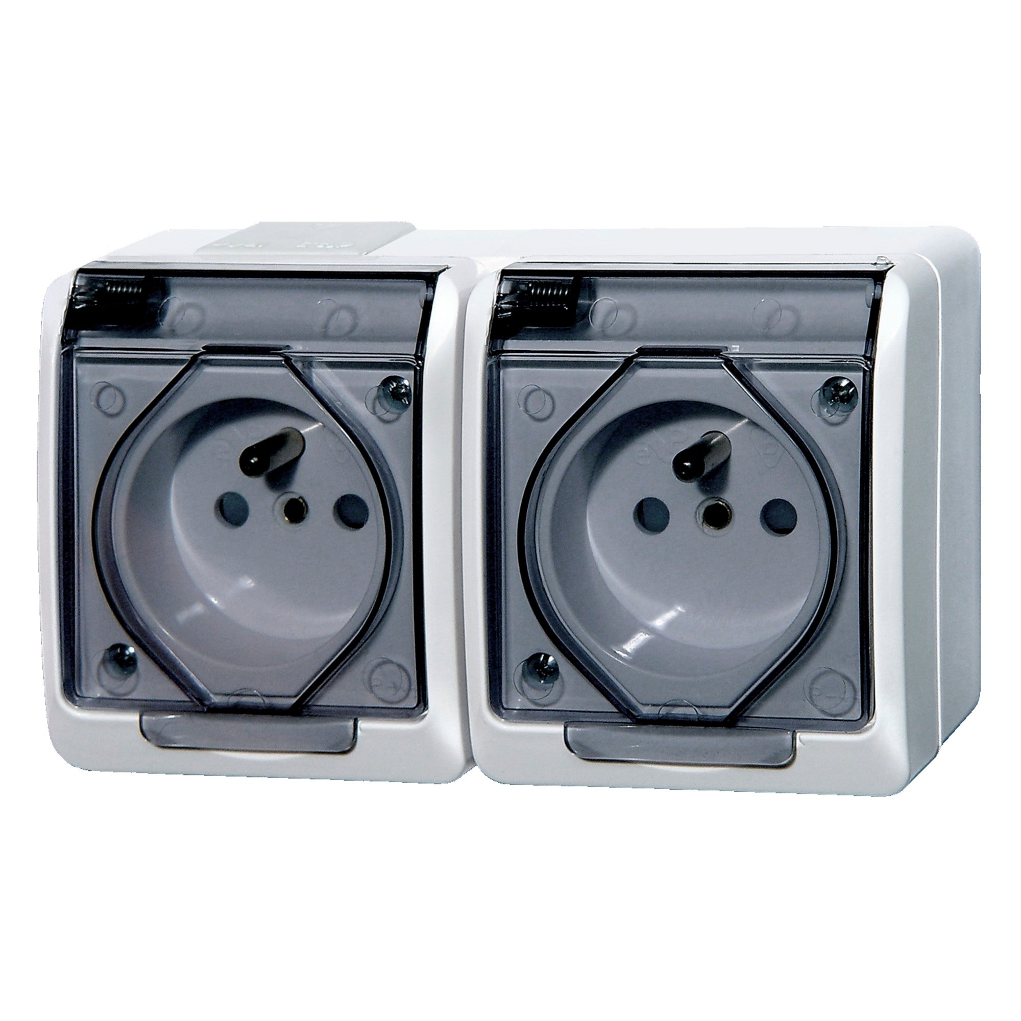 Elektroplast Hermes biały gniazdo podwójne z uziemieniem klapka przezroczysta IP44