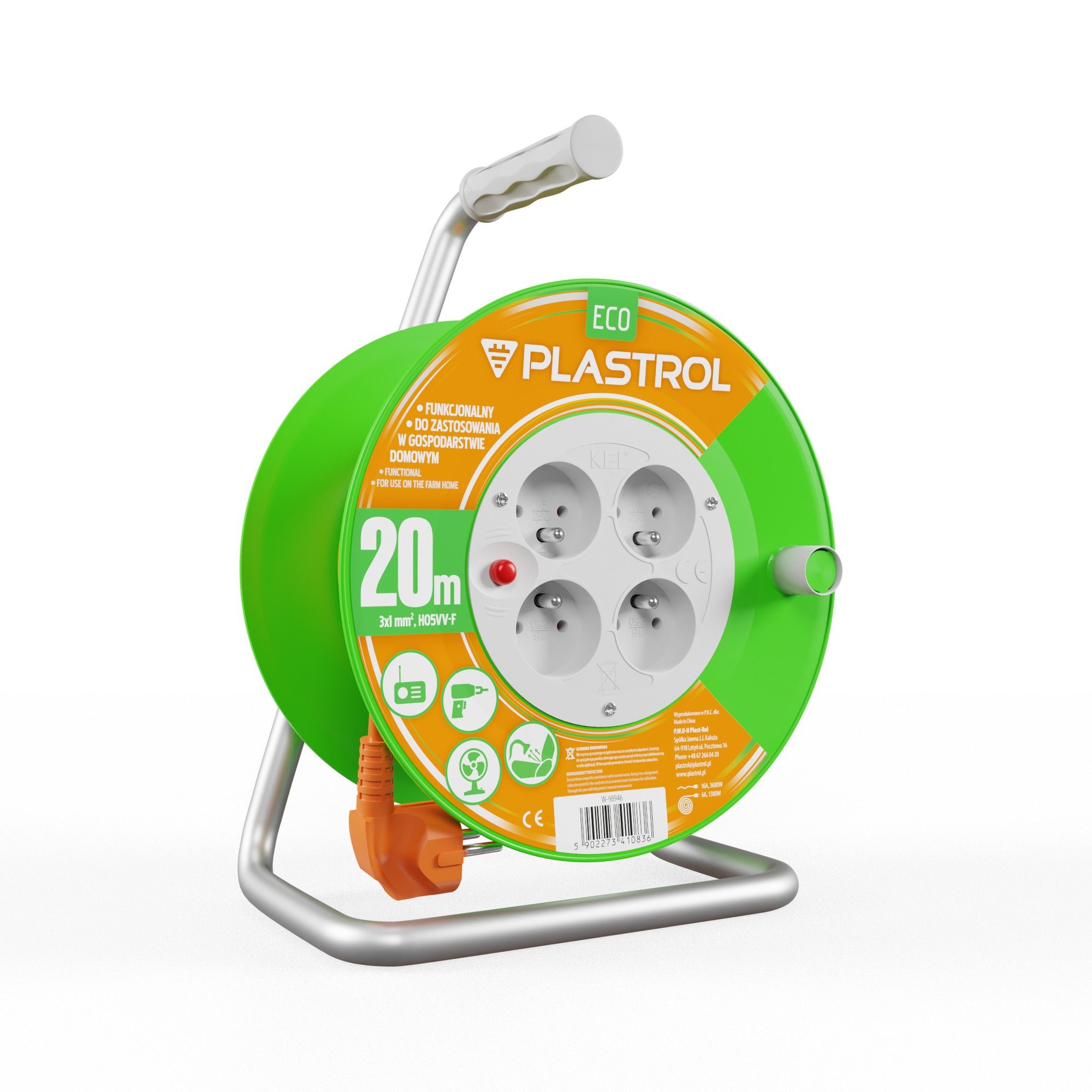 Przedłużacz bębnowy 20m 3x1 OWY 4x2P+Z 1