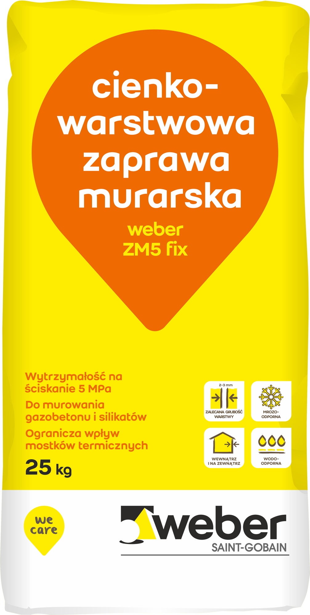 Zaprawa murarska cienkowarstwowa Weber ZM5 fix 25 kg 0