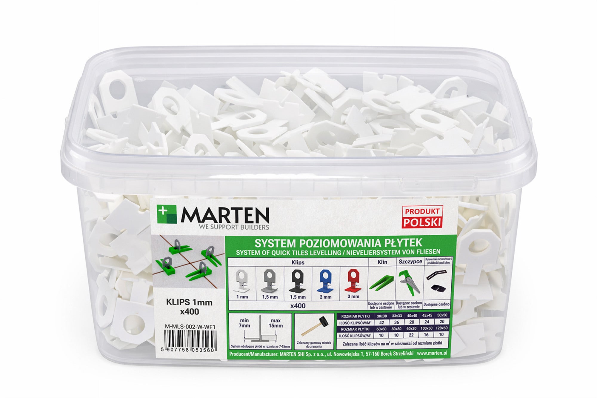 System poziomowania: klipsy białe 1mm 400 szt.