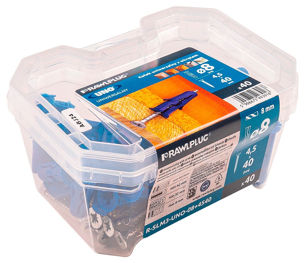 Kołek uniwersalny UNO 8x32 mm z wkrętem (40 szt.) 1
