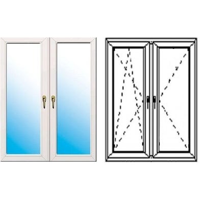 Okno fasadowe 2-szybowe PCV O35S rozwierno-uchylne + rozwierne symetryczne lewe 1465x1435 mm białe