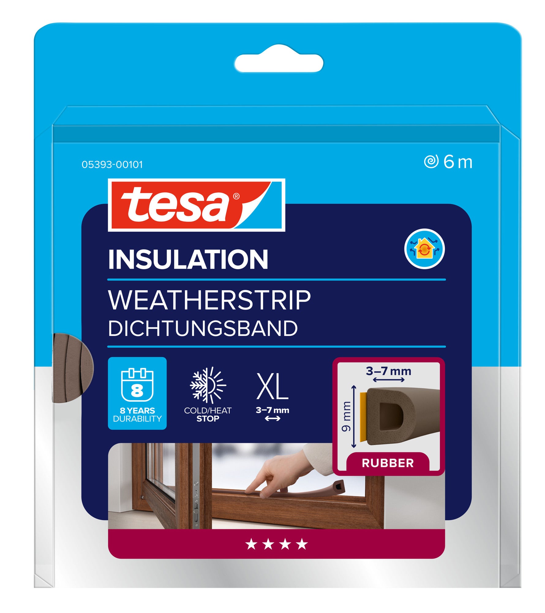 Samoprzylepna uszczelka gumowa do okien i drzwi tesamoll® profil D 6 metrów brązowa TESA 0