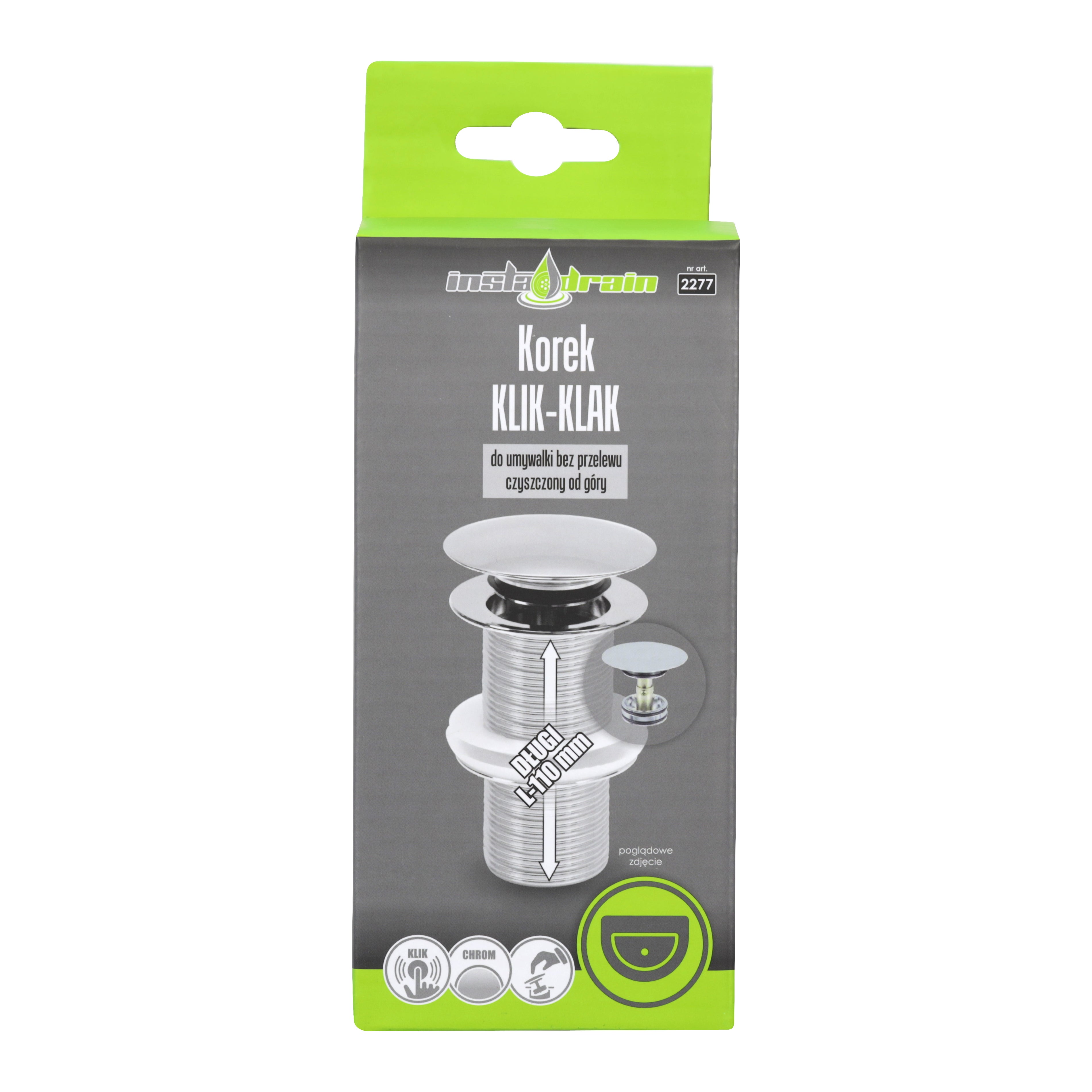 Korek klik-klak umywalkowy dł. 110 mm, chrom 2