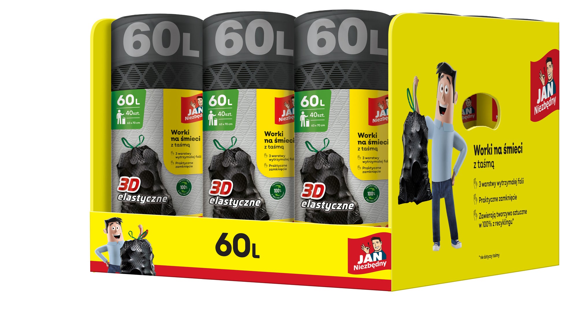 Jan Niezbędny Worki na śmieci z Taśmą XXL 60l 40szt 1