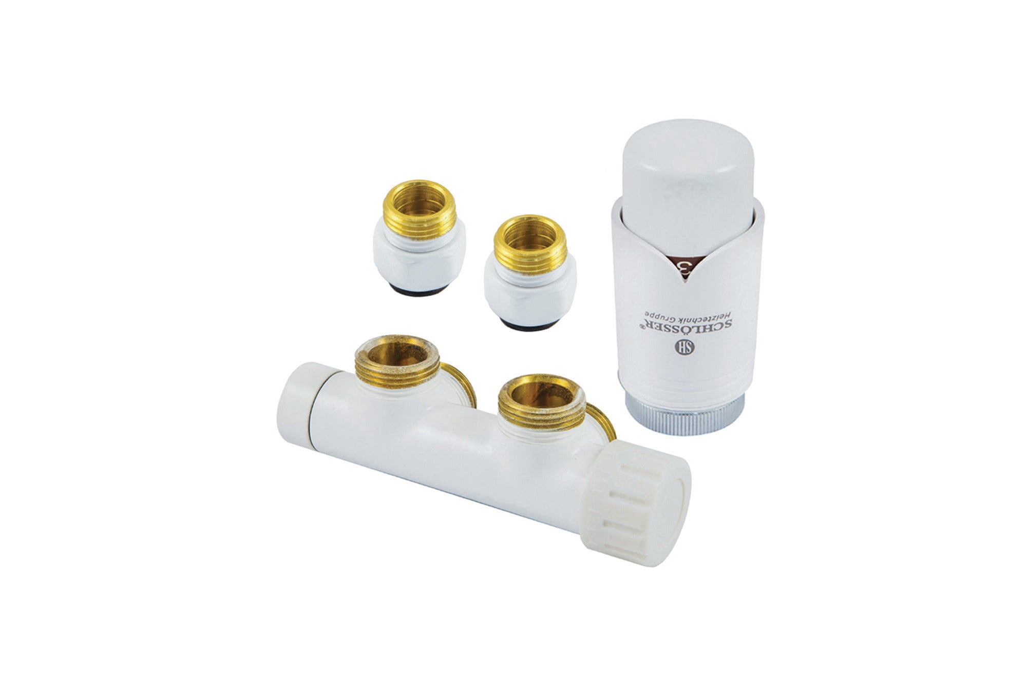 Zestaw termostatyczny Duo-Plex, kątowy lewy, 3/4", ze złączkami do PEX, biały 0