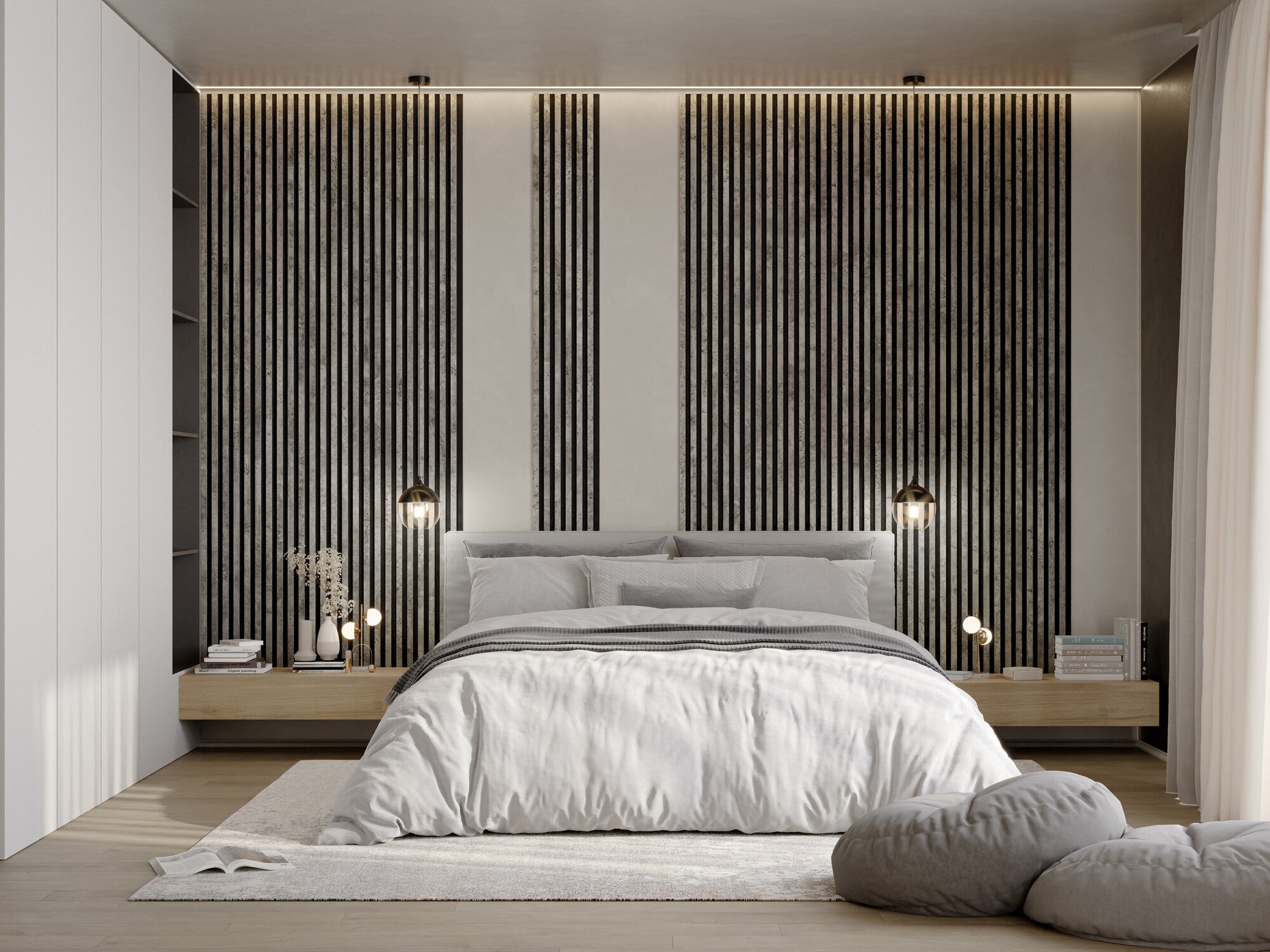 Panel lamelowy na filcowym podkładzie WOODLINE 2700x300 beton loft, tło czarne 1