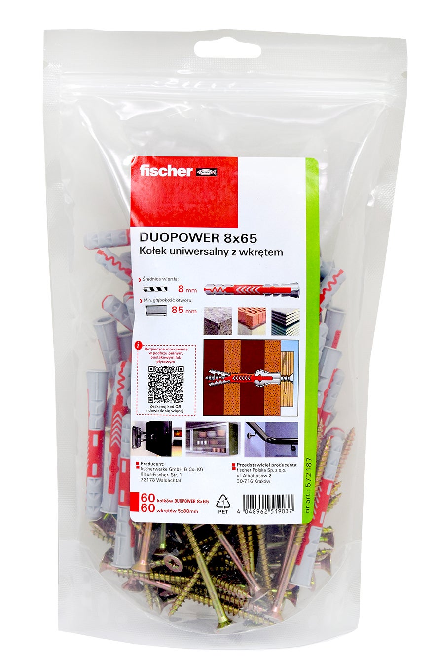 Kołek uniwersalny DUOPOWER 8x65 mm z wkrętem (60 szt.) 1