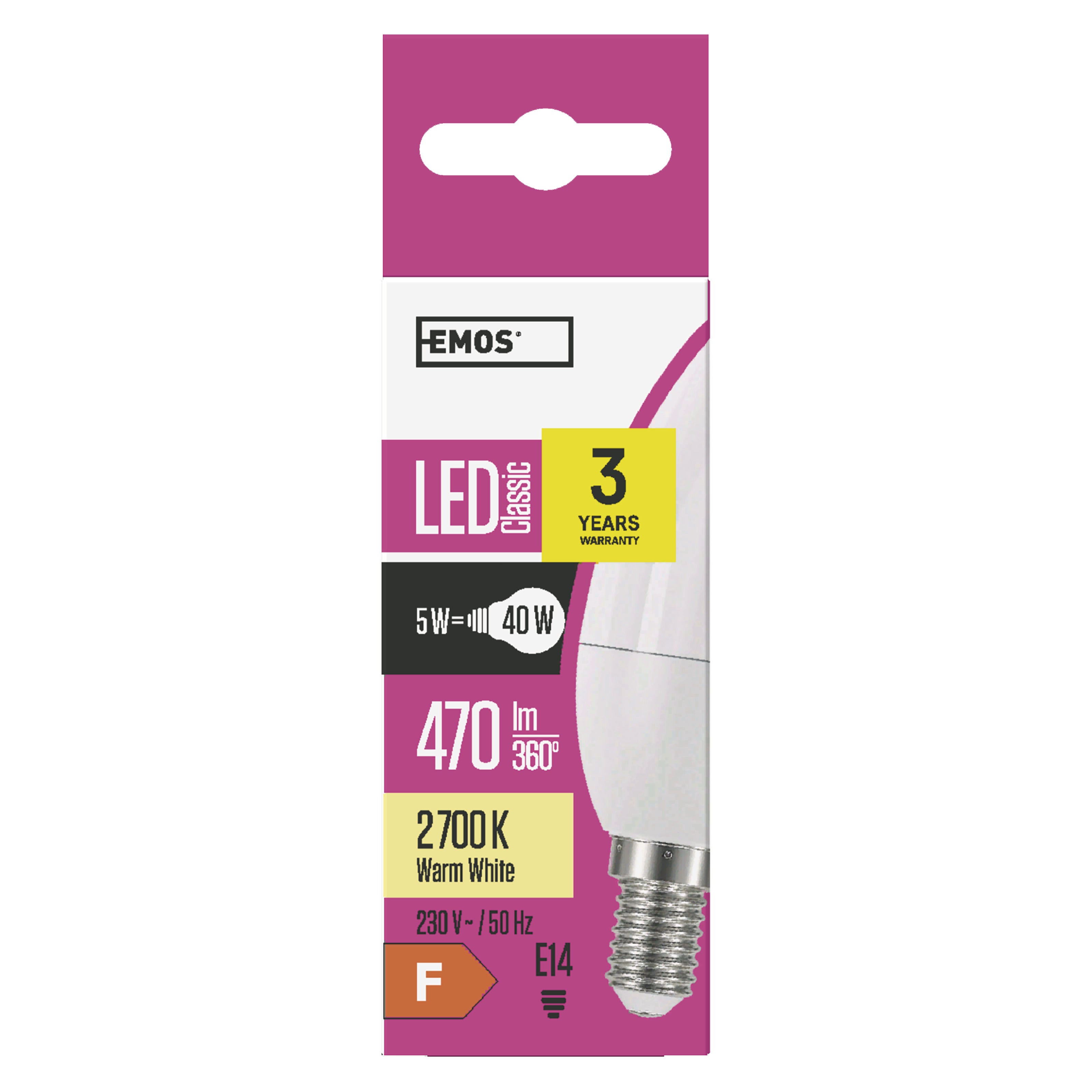 Żarówka LED E14 świeca 4,2W 470lm 3000K 3