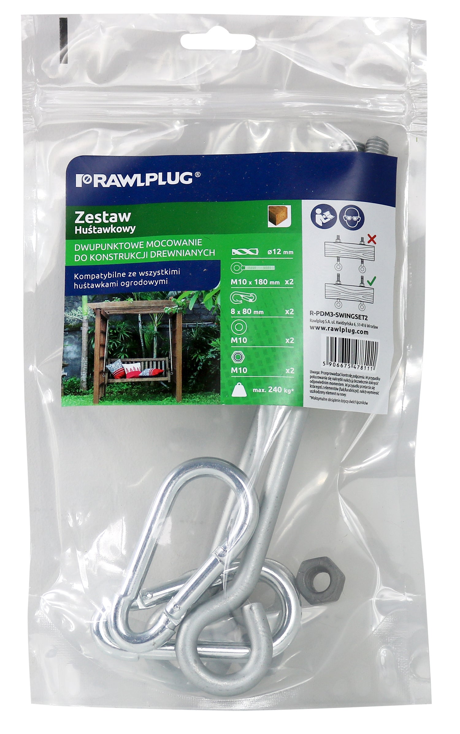 Zestaw huśtawkowy. Dwupunktowe mocowanie do konstrukcji drewnianych 1