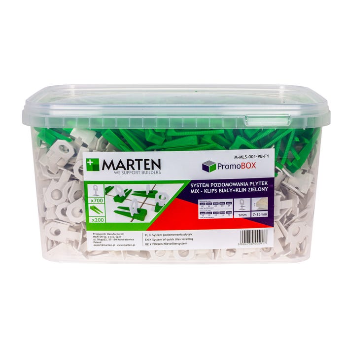 System poziomowania: kliny 200 szt. + klipsy 1mm 700 szt.