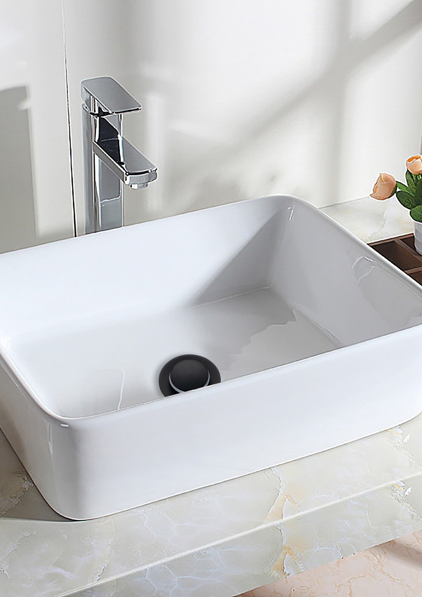 Korek umywalkowy mosiężny klik-klak, bez przelewu, czarny 2