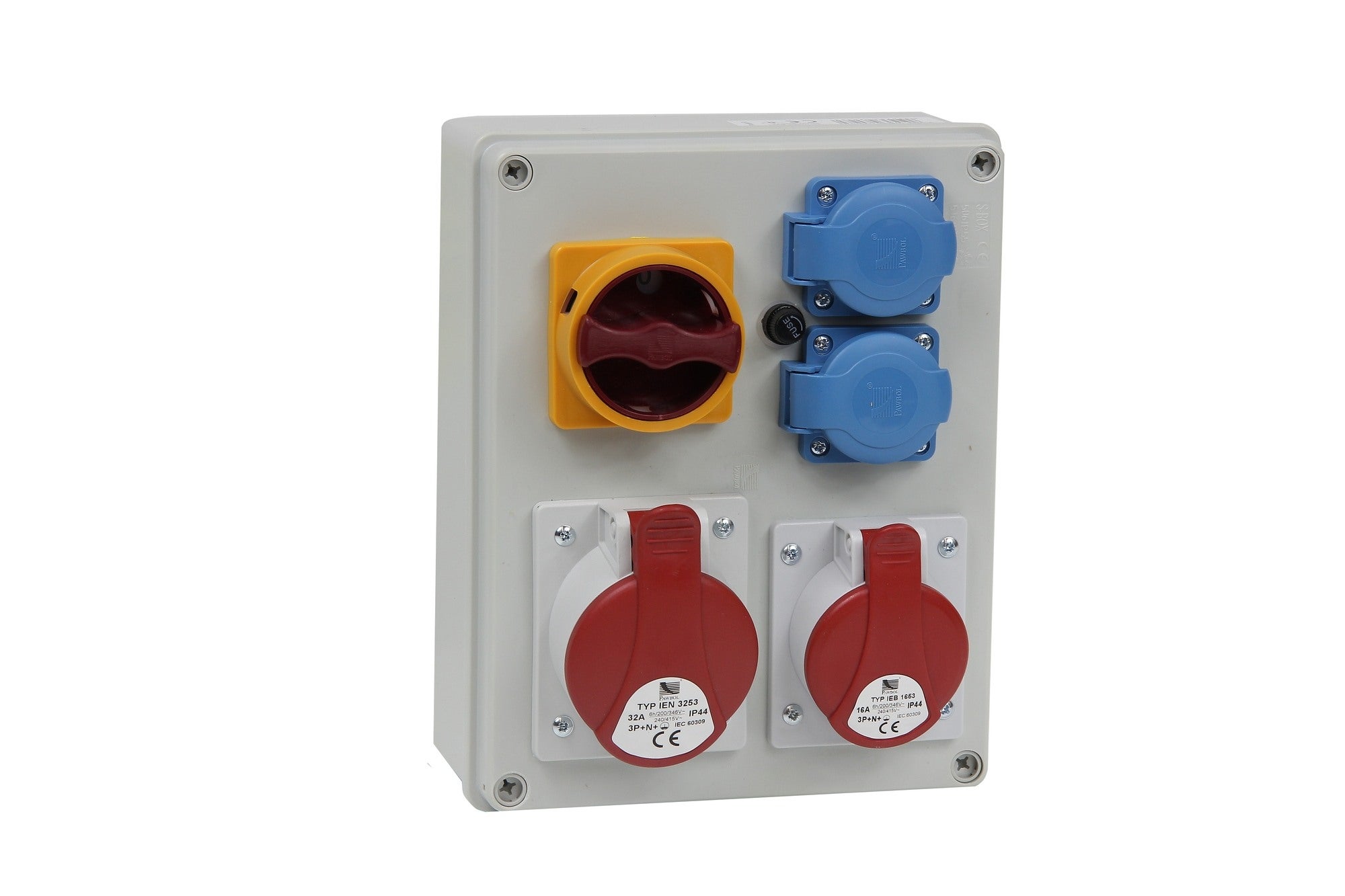 Rozdzielnica R-BOX 240 L-O-P 16A 3P+N+Z 400V, 32A 3P+N+Z 400V, 2x250V Pawbol