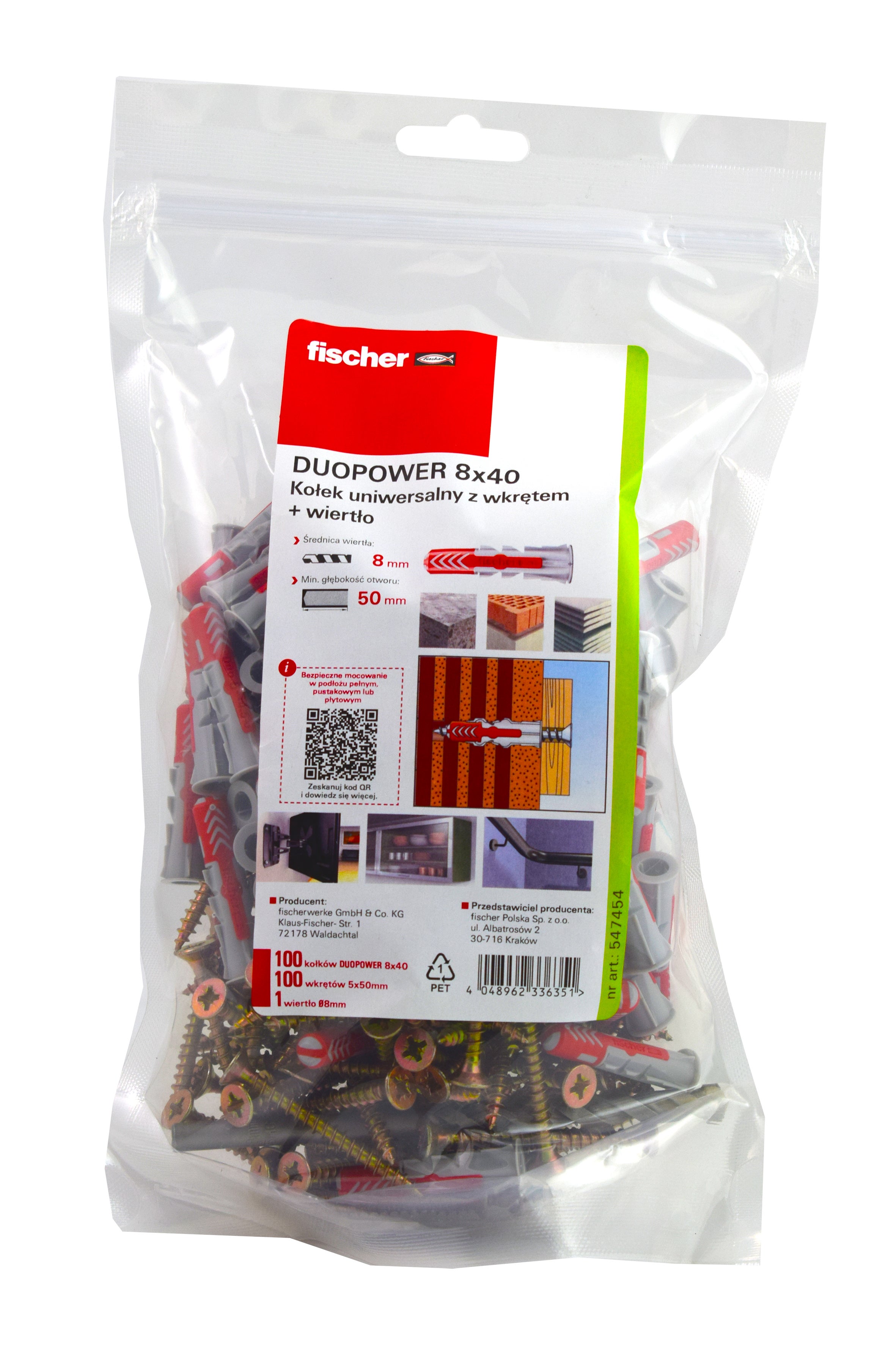 Kołek Duopower 8x40 mm z wkrętem 5.0x50 mm + wiertło (100 szt.) 1