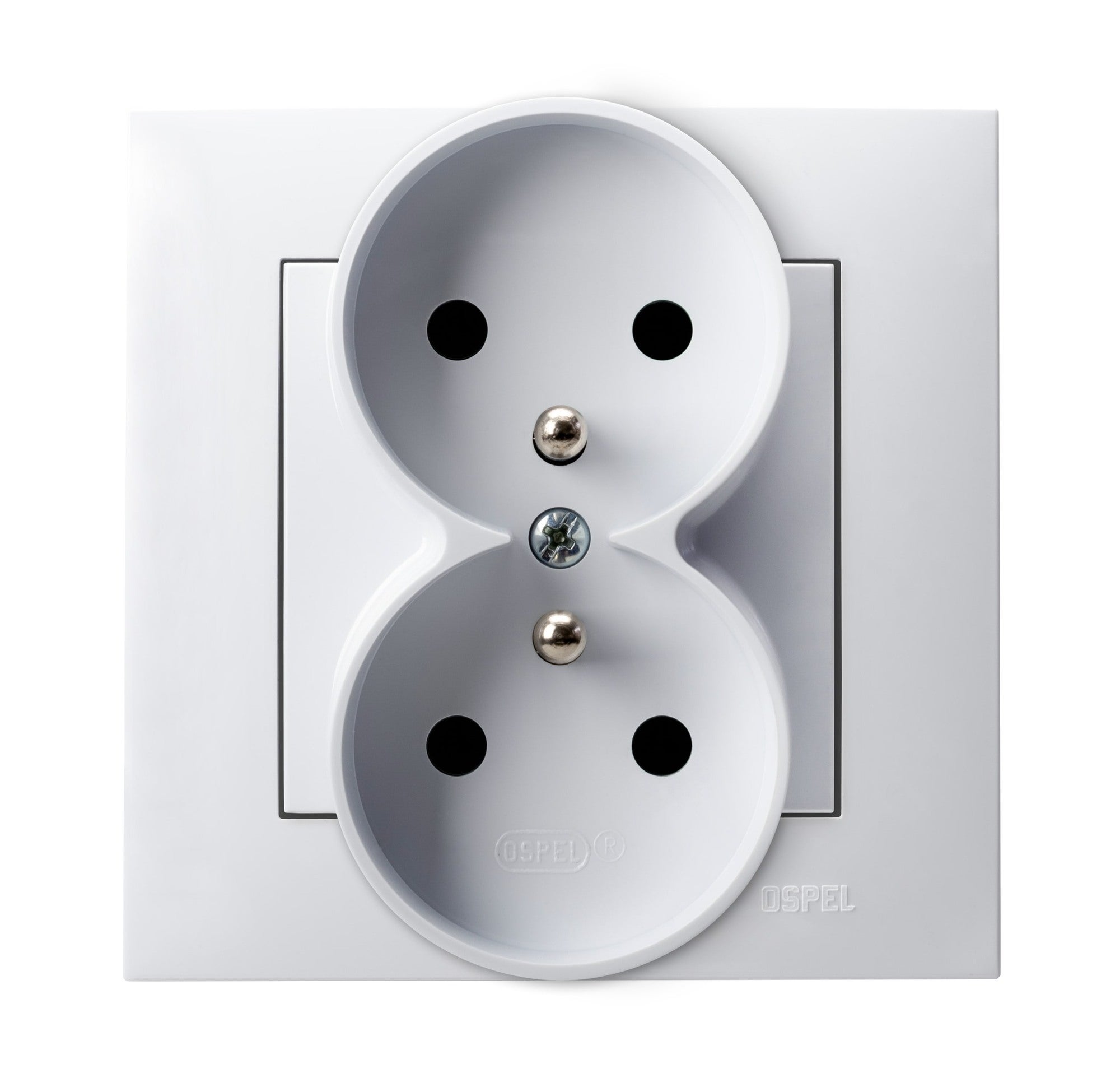 Ospel Szafir biały gniazdo podwójne z uziemieniem 1