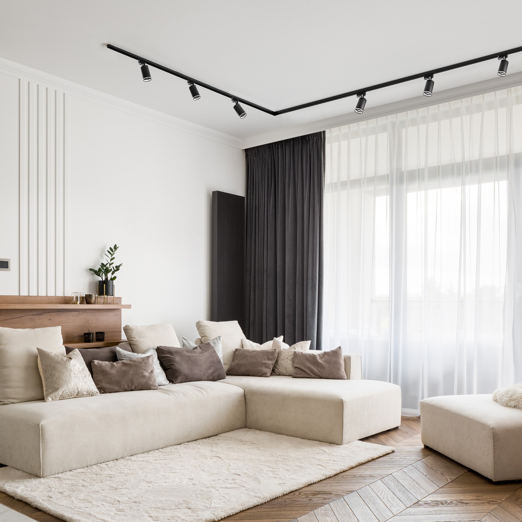 Zestaw szynoprzewodów 1-fazowy PARIS 6x GU10, 2x szynoprzewód 1m, łącznik prosty+kątowy, kolor czarny 1