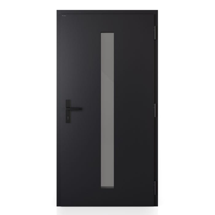 Drzwi zewnętrzne NOVIA Vitre szyba stopsol szary czarne (RAL 9005 struktura) 90 prawe