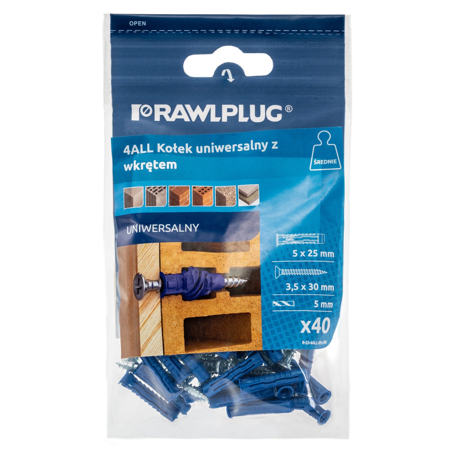 Kołek uniwersalny 4ALL 5x25 mm z wkretem (40 szt.) 1