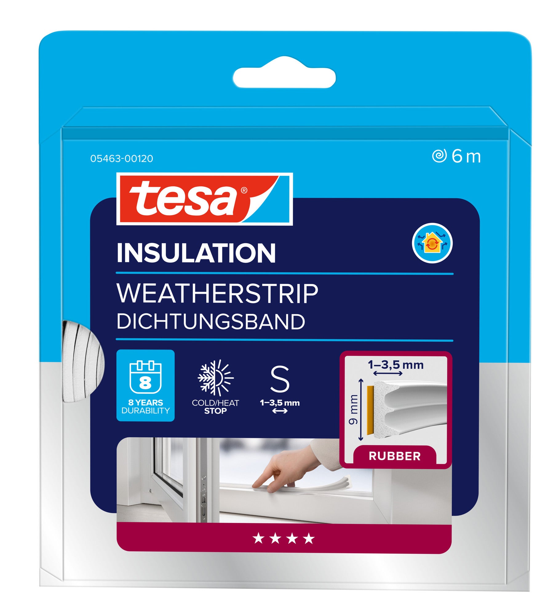 Samoprzylepna uszczelka gumowa do okien i drzwi tesamoll® profil E 6 metrów biała TESA