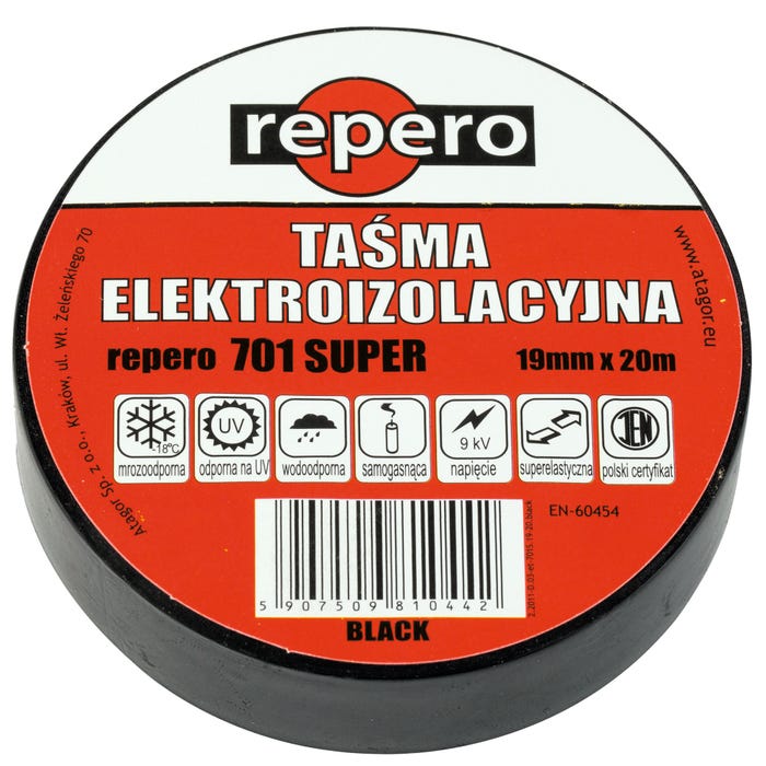 Taśma elektroizolacyjna Repero 701 19mm/20m mrozoodporna czarna