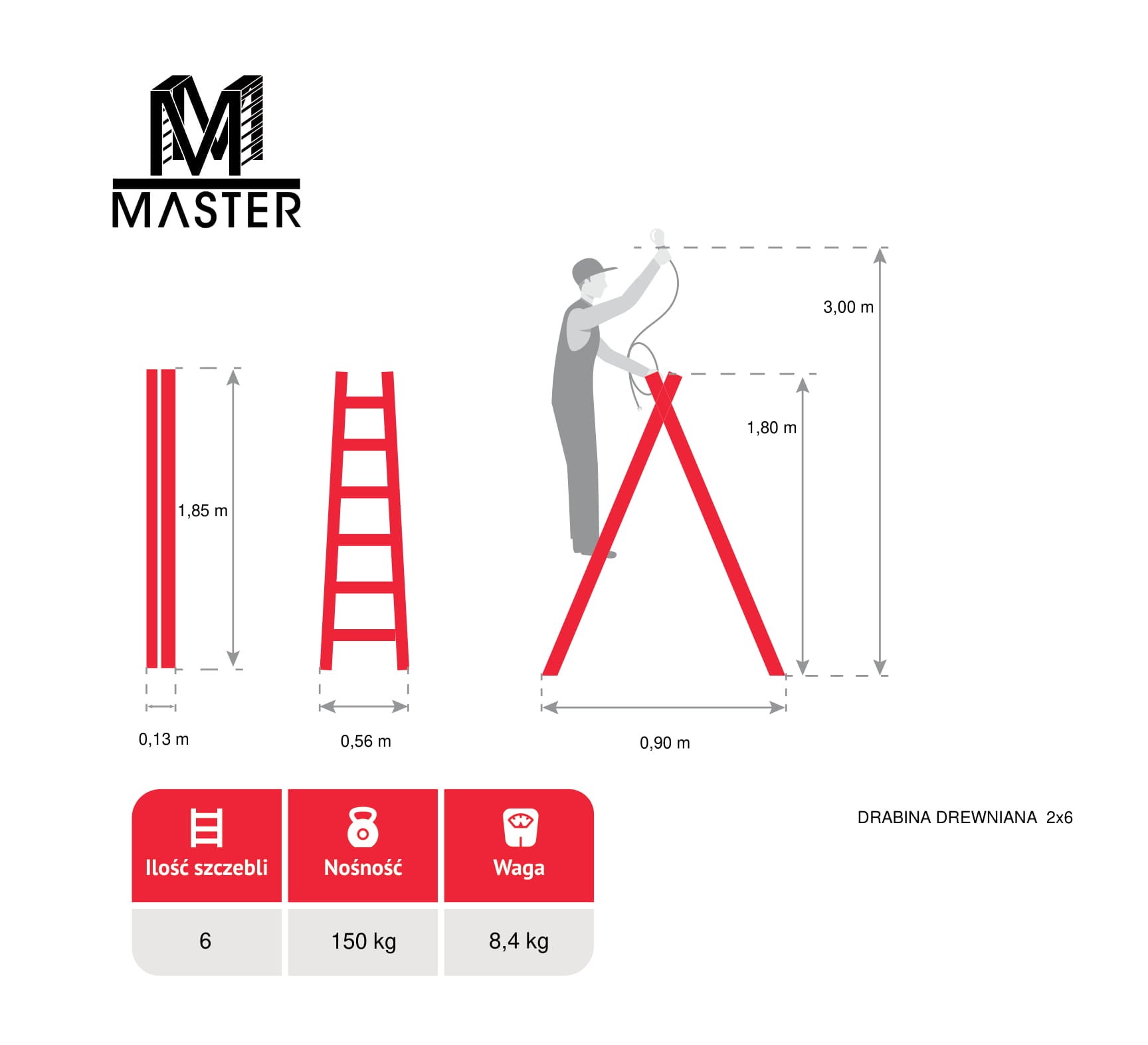 Drabina drewniana 6 stopniowa 150 kg 1