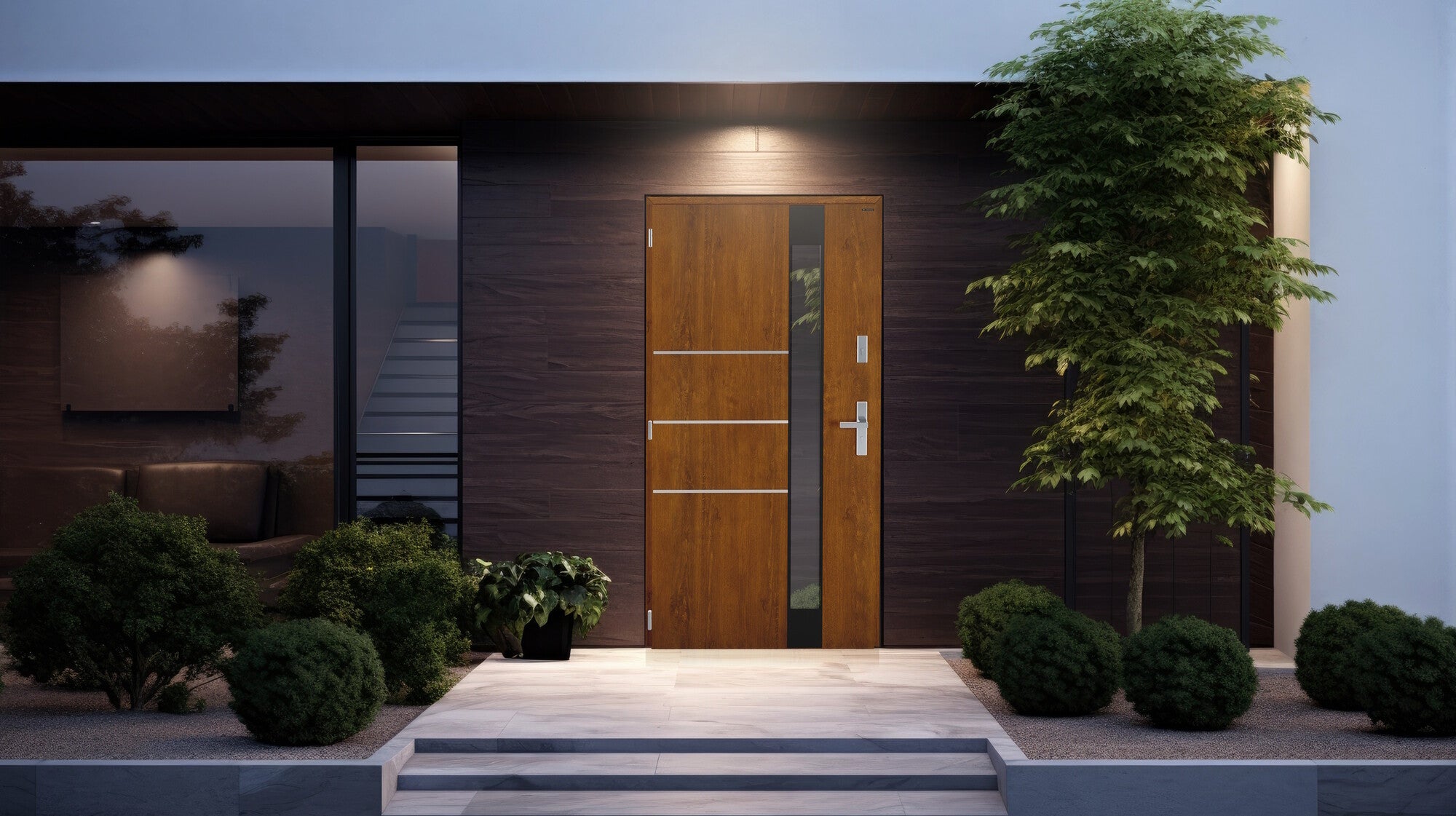 Drzwi zewnętrzne Nex Vitre szyba z efektem lustro weneckie złoty dąb 90 lewe 1