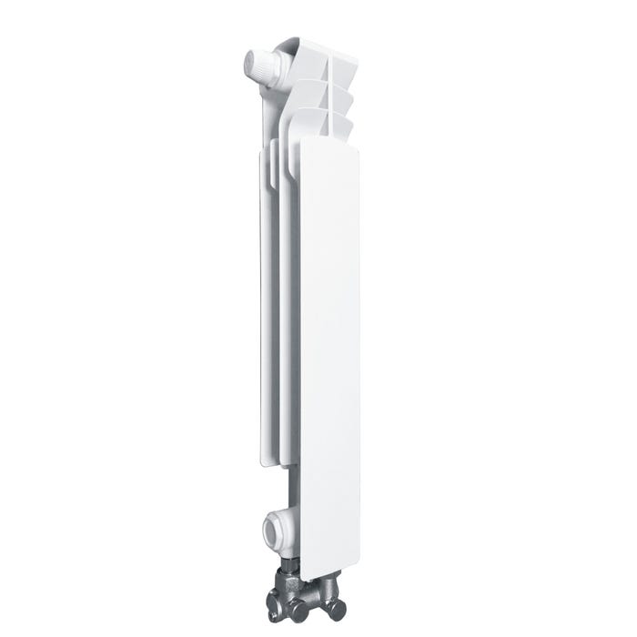 Element grzejnikowy lewy G500F/D z dolnym zasilaniem krzyżowym, z zespołem przyłączeniowym kątowym