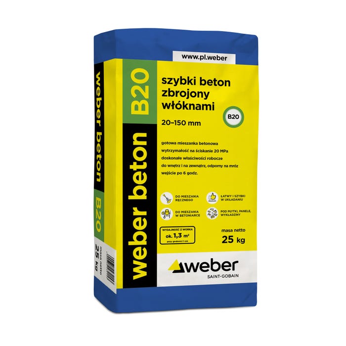 Zaprawa betonowa Szybki Beton B20 Weber 25 kg, podkład podłogowy, 25-150 mm