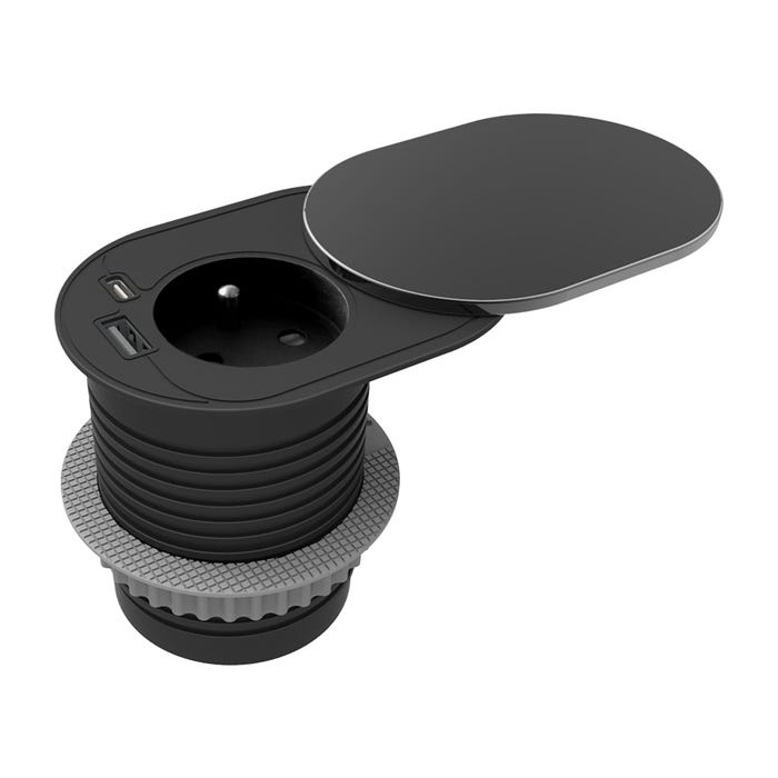 Gniazdo meblowe wpuszczane w blat 2P+Z z ładowarką USB typ A+C