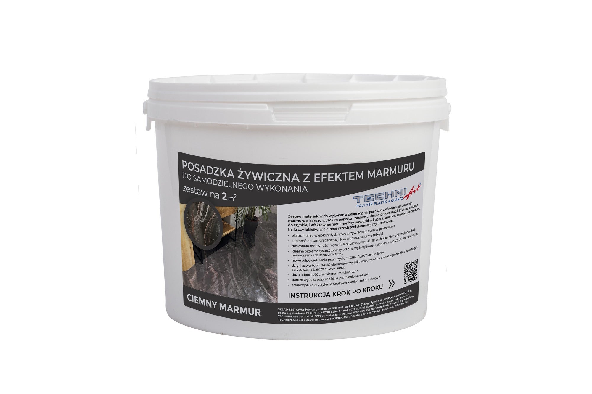 Zestaw posadzka żywiczna z efektem ciemnego marmuru, na 2m2