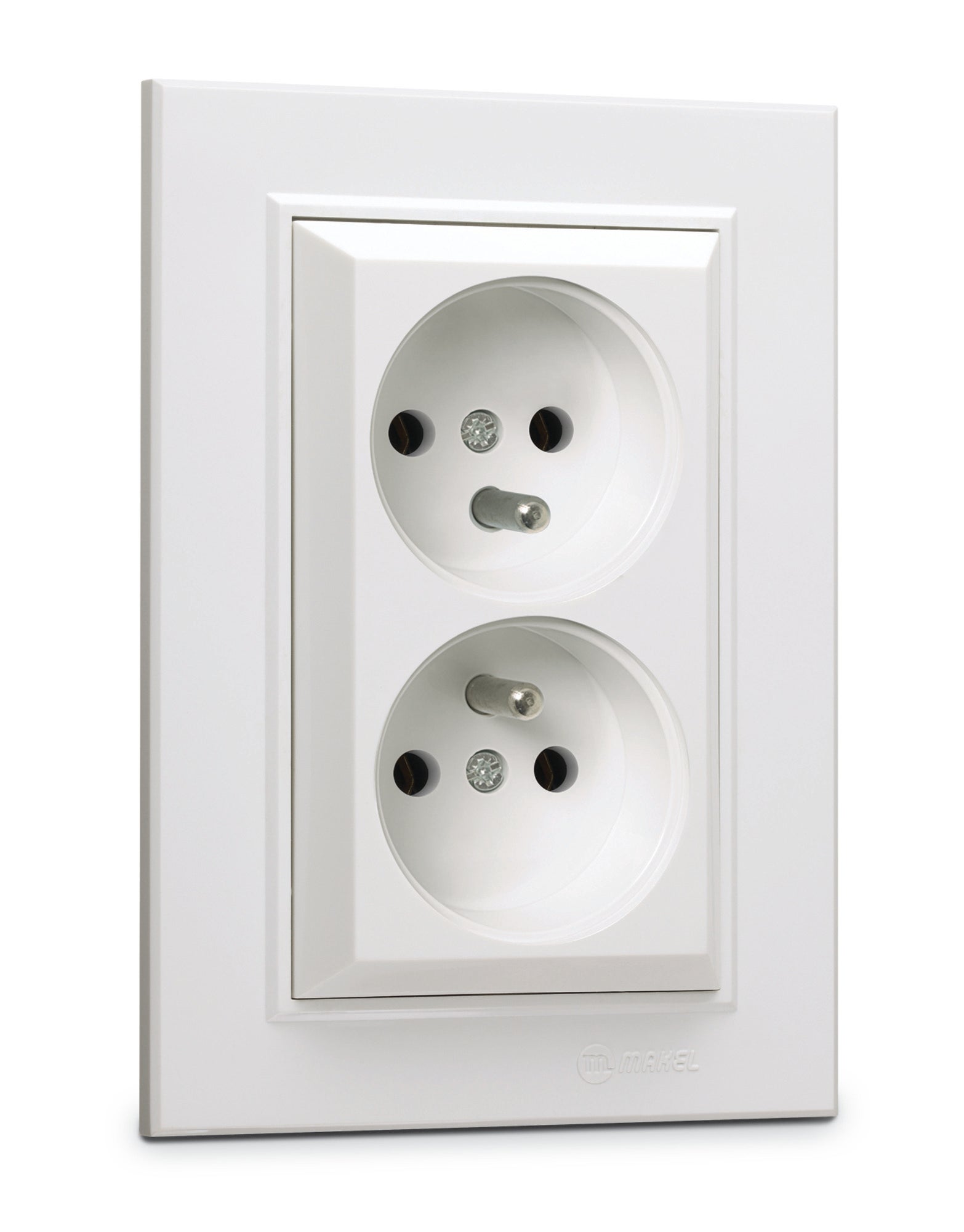 Karea biały gniazdo podwójne z uziemieniem z ramką