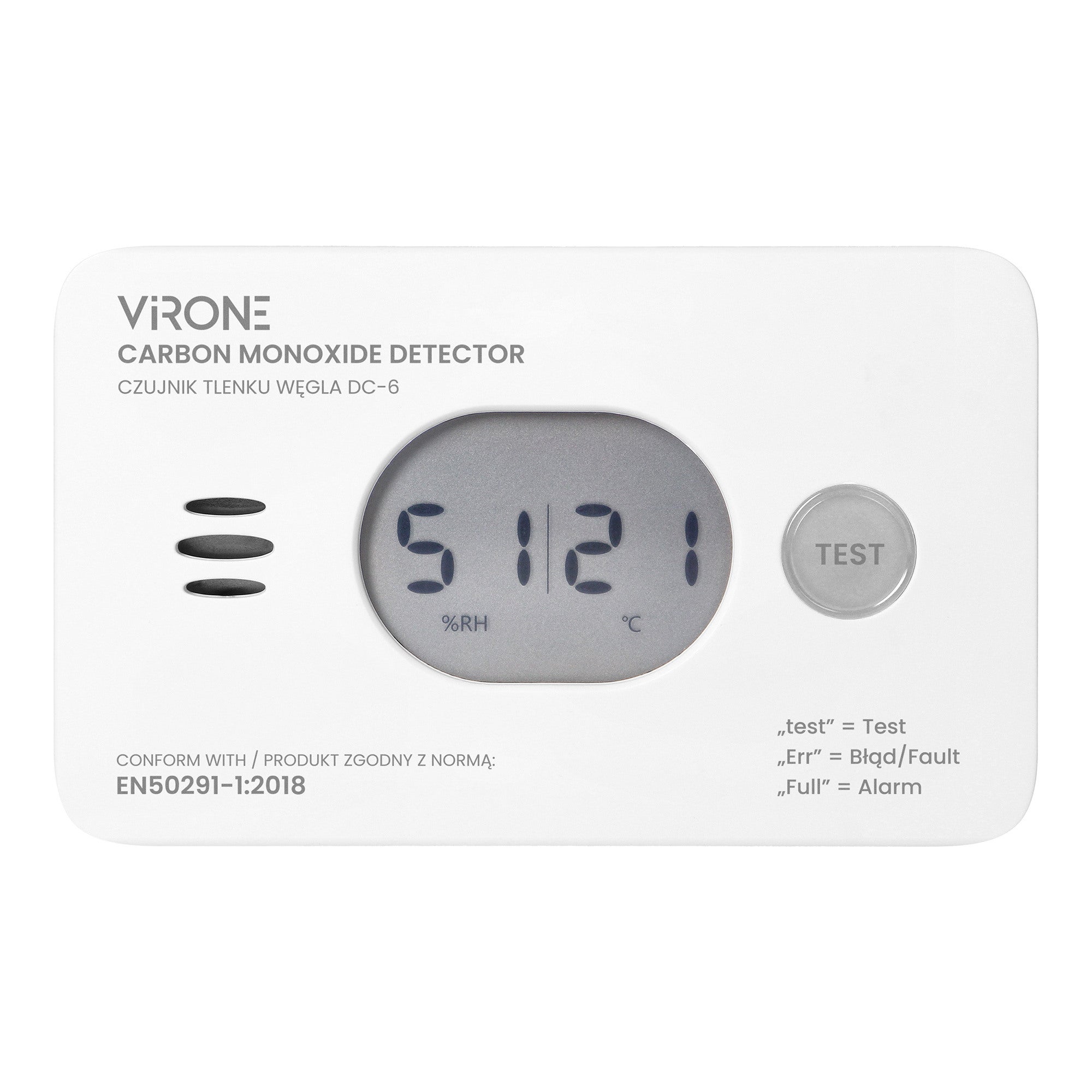 Bateryjny czujnik tlenku węgla zasilanie 2xAA, 10 lat gwarancji, przycisk TEST 1