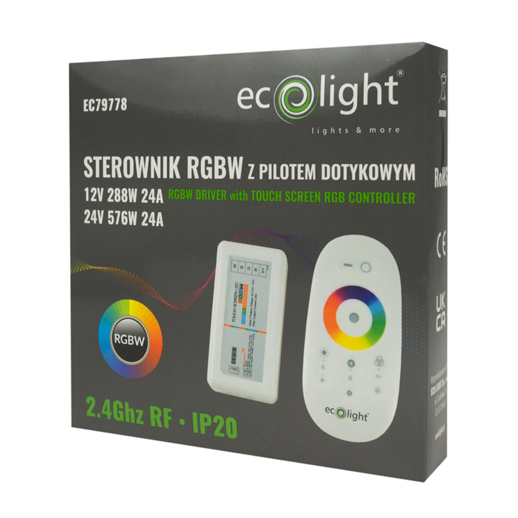 Sterownik z pilotem do taśm LED  RGBW 12V/24V 288W/576W