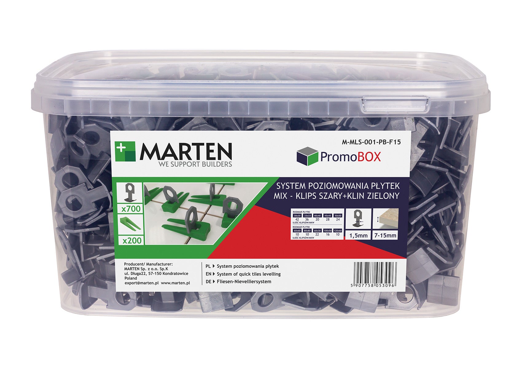 System poziomowania: klipsy szare 1.5mm 900 szt. 1
