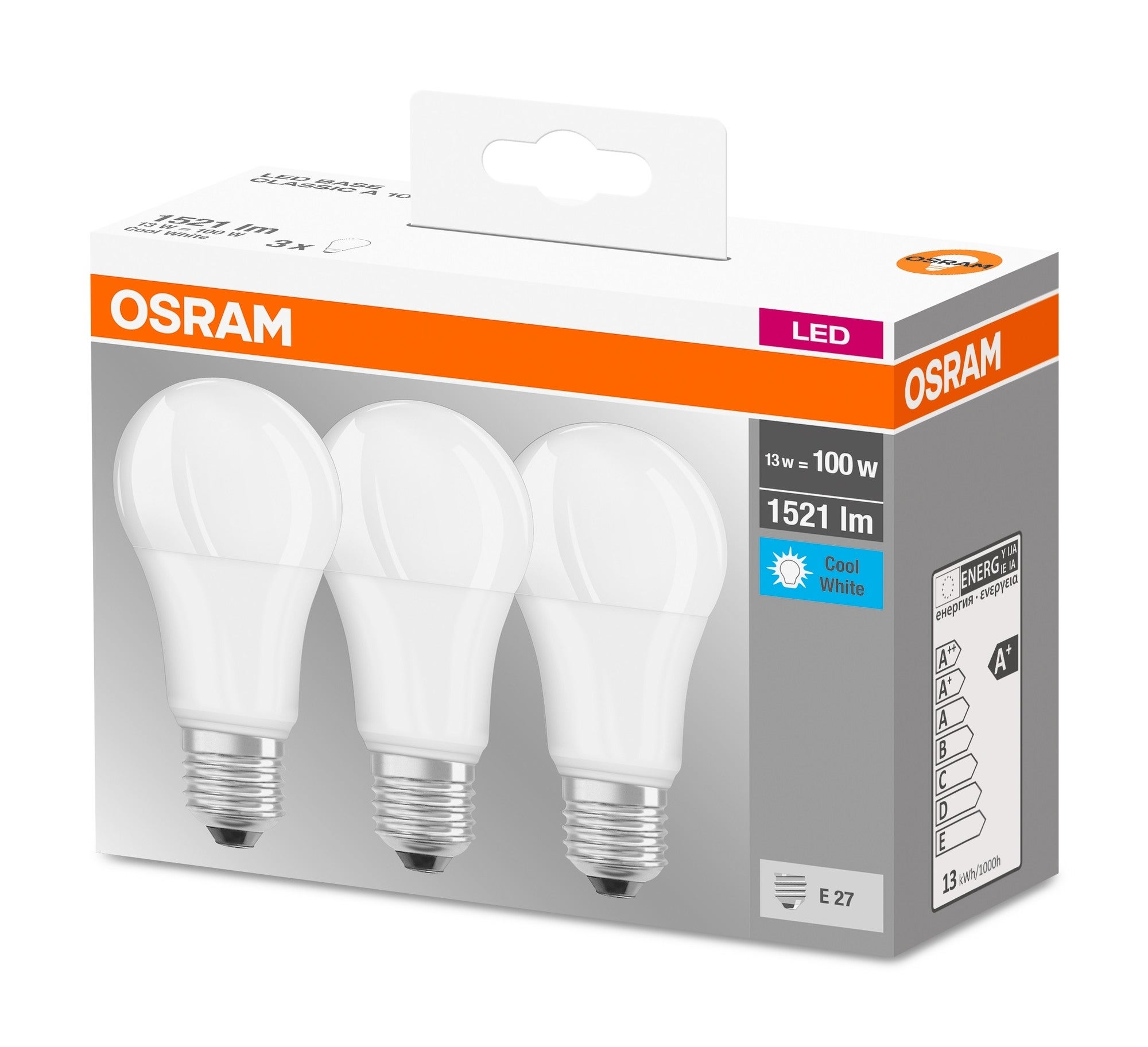 3x żarówka LED E27 A60 13W 1521lm 4000K