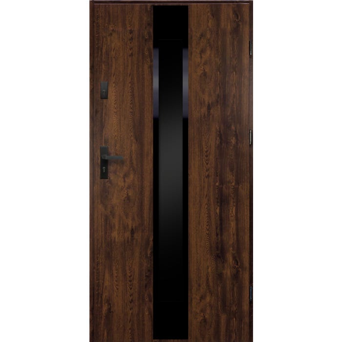 Drzwi stalowe Pass90 VENICE szklone orzech 90 prawe