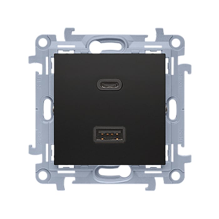 Simon 10 czarny gniazdo ładowania USB A+C z ramką
