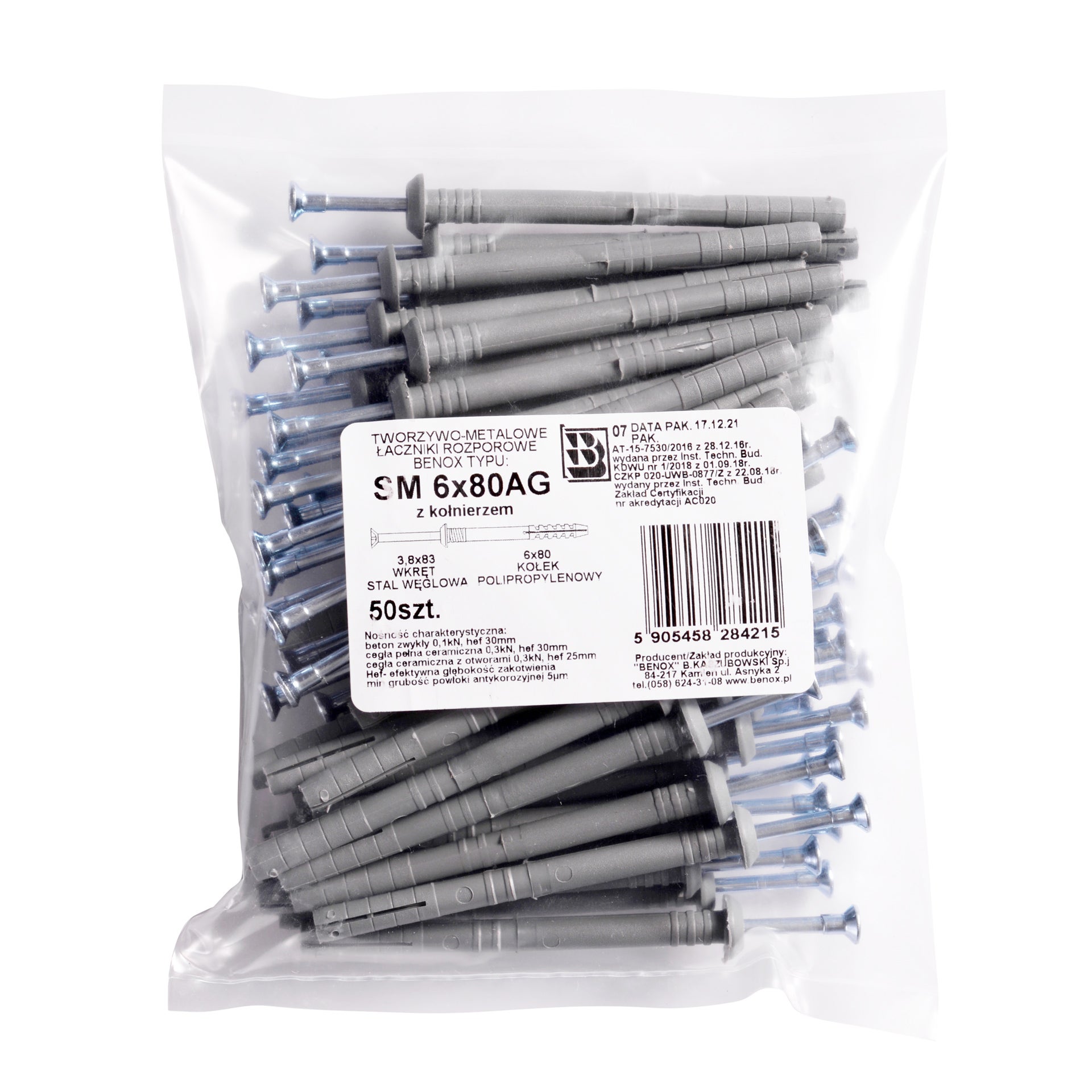 Kołek do szybkiego montażu z kołnierzem 6.0x80 mm (50 szt.) 1