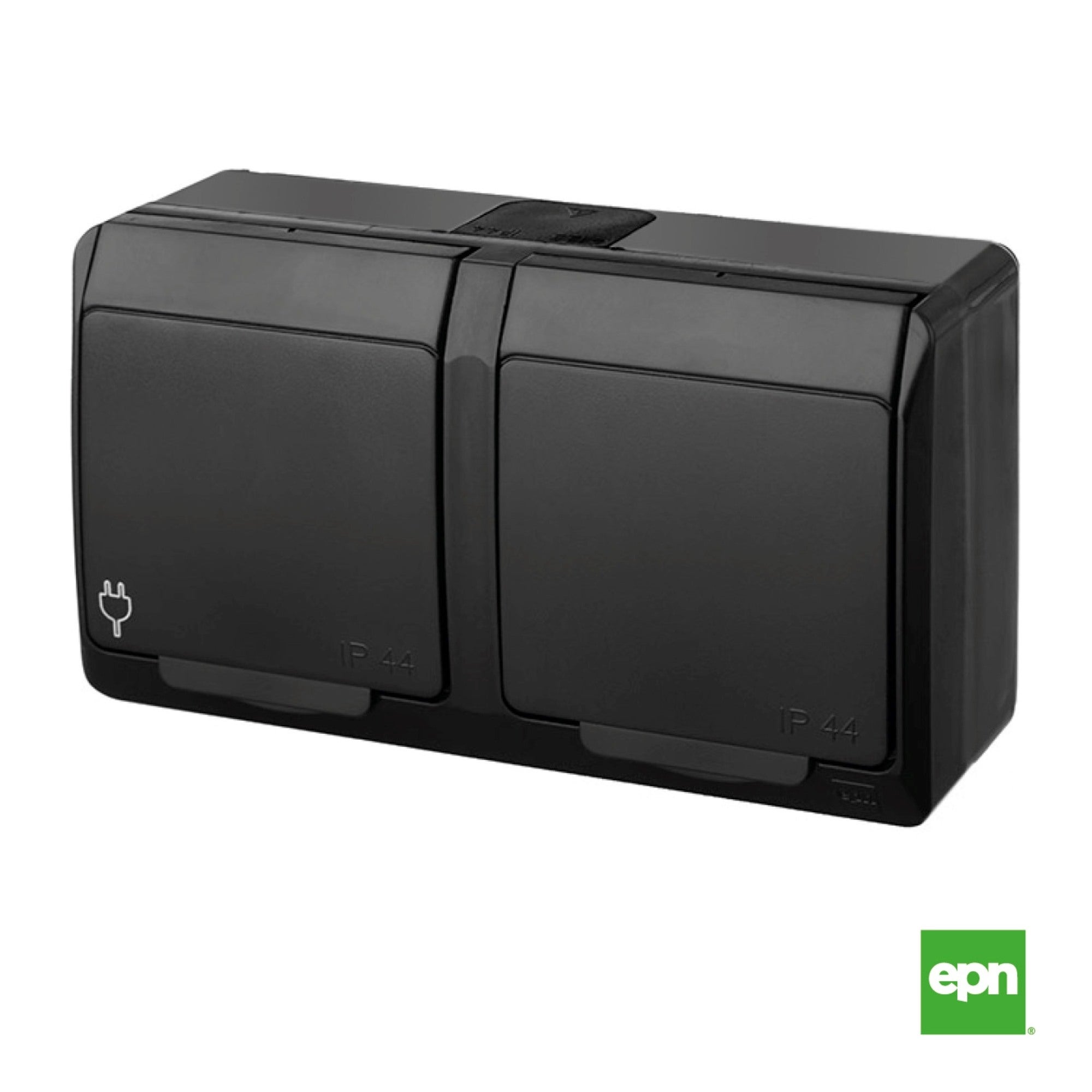 Hermes czarny gniazdo podwójne z uziemieniem IP44