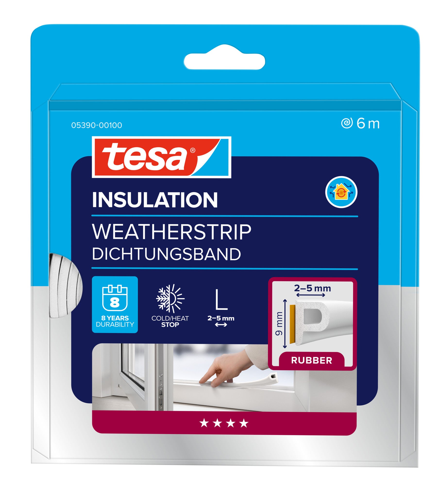 Samoprzylepna uszczelka gumowa do okien i drzwi tesamoll® profil P 6 metrów biała TESA 0