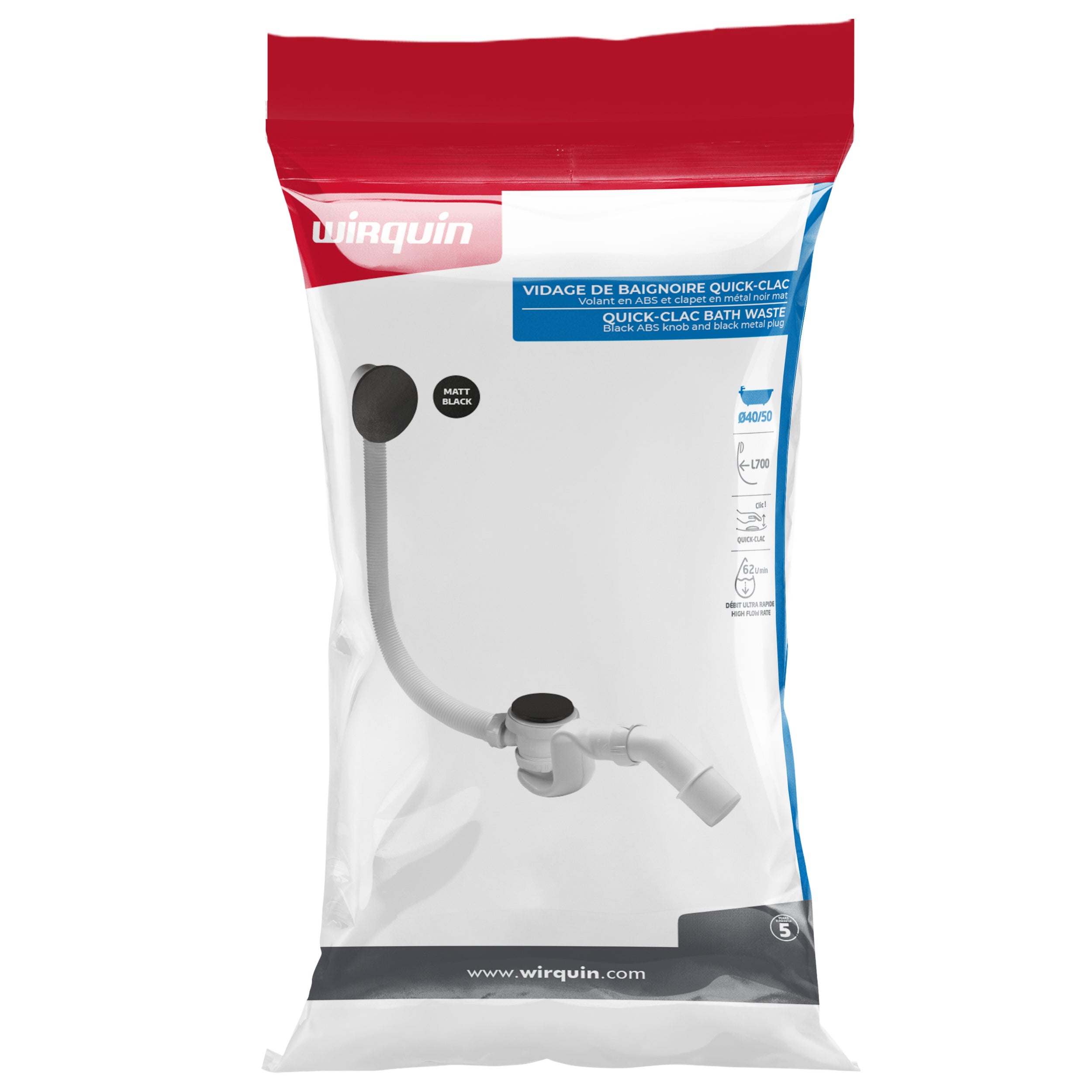 Syfon wannowy samoczyszczący czarny Clic-clak WIRQUIN 2