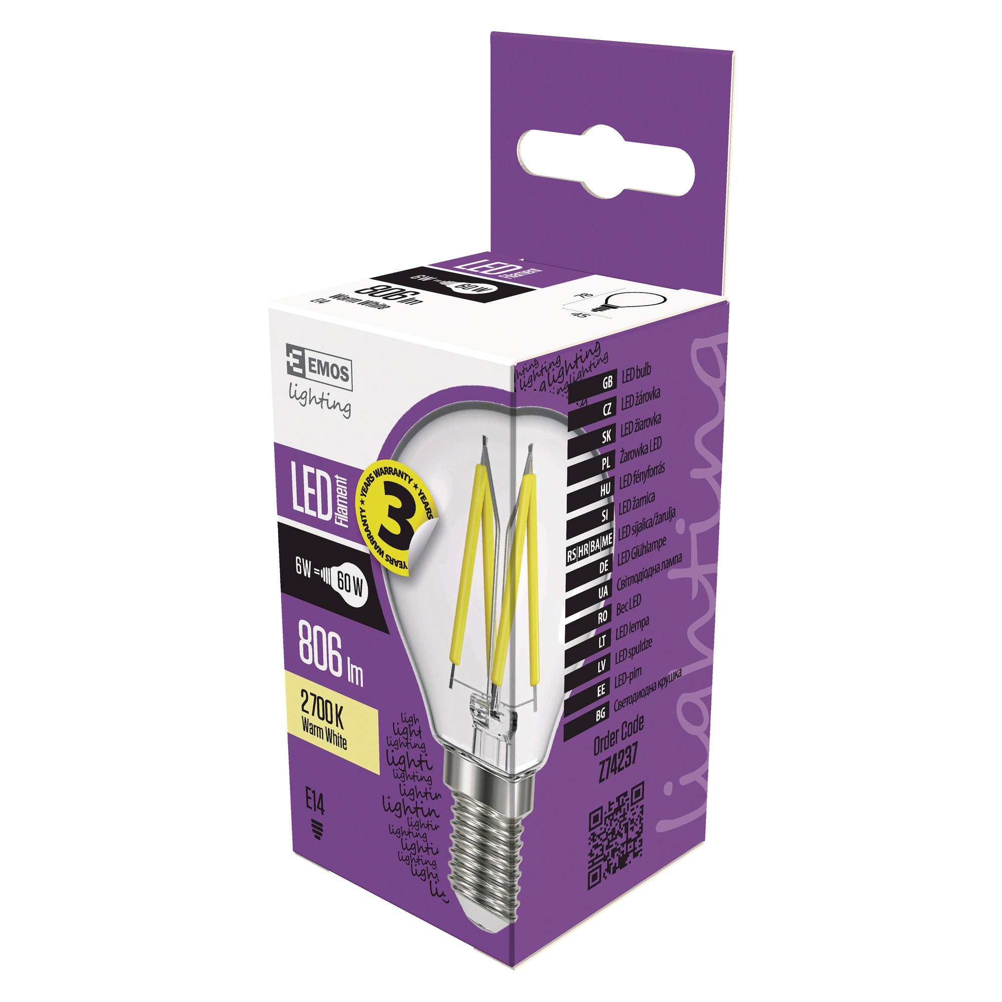Żarówka LED E27 filament kulka 6W 810lm 2700K